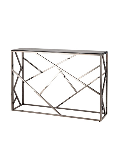 Консоль АРТ ДЕКО 115*30 стекло smoke сталь тёмный хром. Фото №1