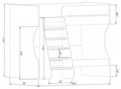 Кровать двухъярусная Р434, древесина коричневая светлая дуб. Фото №6