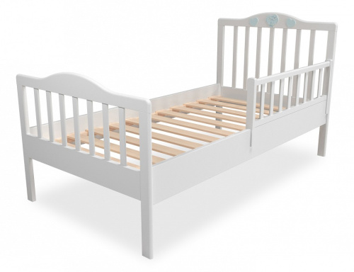 Кровать Лилу Птички НМ 041.06 М + НМ 041.06-01 Ограждение, Белый/Голубой (эмаль), Фанера, п/м. Фото №1