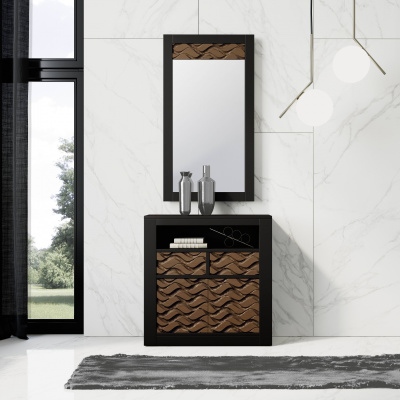 Узкая тумба NORA 3048.4 Negro mate/Cedro. Фото