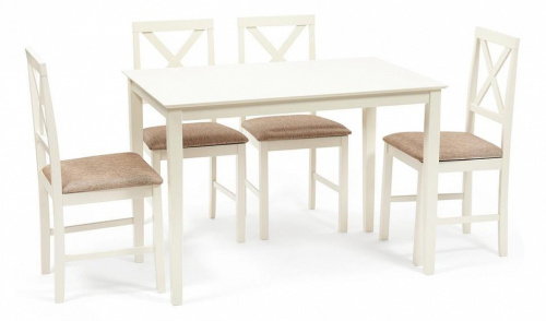 Обеденный комплект эконом Хадсон (стол + 4 стула)/ Hudson Dining Set дерево гевея/мдф, стол: 110х70х75см / стул: 44х42х89см, ivory white (сл. Фото №1
