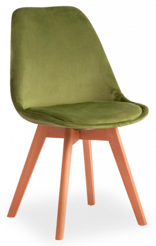 Стул Secret De Maison TULIP SOFT (mod. 74) вельвет/дерево , 54 х 47 х 83 см , зеленый (HLR 54)/натуральный (поставляется по 4 шт). Фото №1