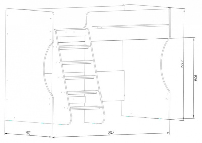 Кровать-чердак Р432 Капризун 1, древесина коричневая светлая дуб. Фото