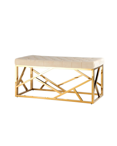 Банкетка-скамейка АРТ ДЕКО велюр бежевый сталь золото. Фото №1