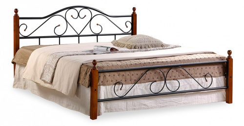 Кровать AT-815 дерево гевея/металл, 160*200 см (Queen bed), красный дуб/черный. Фото №1