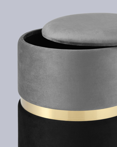 Пуф Кэрри с ящиком велюр серо-черный. Фото №5